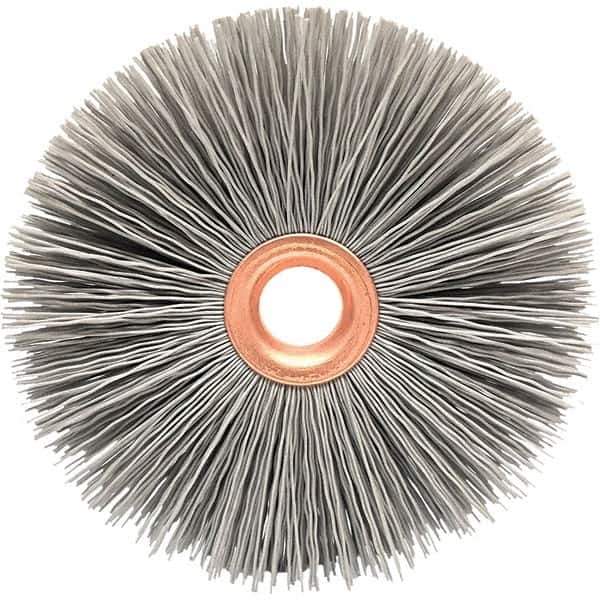 Brush Research Mfg. - 2" OD, 1/2" Arbor Hole, Crimped Abrasive Nylon Wheel Brush - 1/2" Face Width, 1/2" Trim Length, 20,000 RPM - Best Tool & Supply