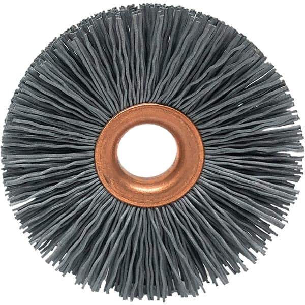 Brush Research Mfg. - 3" OD, 1/2" Arbor Hole, Crimped Abrasive Nylon Wheel Brush - 1/2" Face Width, 1" Trim Length, 20,000 RPM - Best Tool & Supply