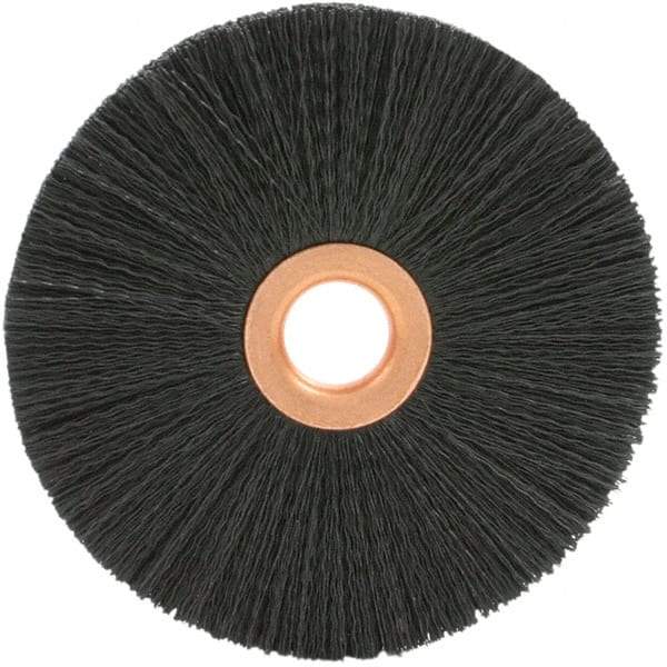 Brush Research Mfg. - 2-1/2" OD, 5/8" Arbor Hole, Crimped 6-12 Nylon Wheel Brush - 1/2" Face Width, 11/16" Trim Length, 20,000 RPM - Best Tool & Supply