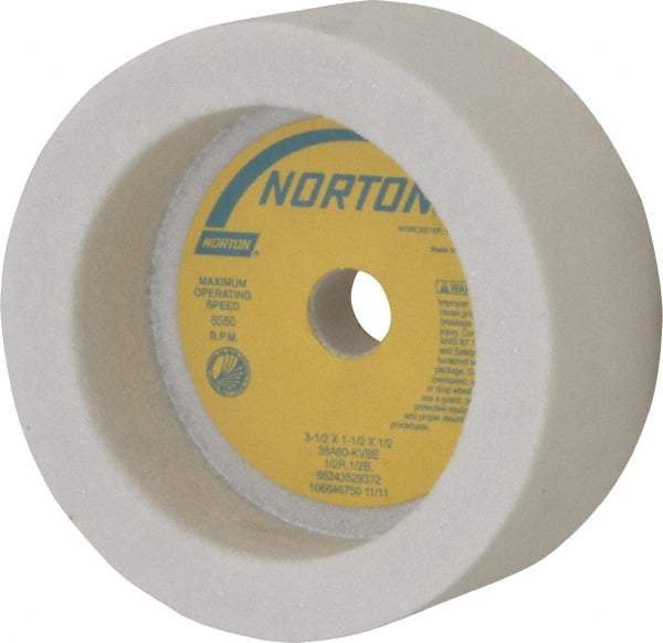 Norton - 3-1/2" Diam, 1/2" Hole Size, 1-1/2" Overall Thickness, 60 Grit, Type 6 Tool & Cutter Grinding Wheel - Medium Grade, Aluminum Oxide, K Hardness, Vitrified Bond, 6,550 RPM - Best Tool & Supply