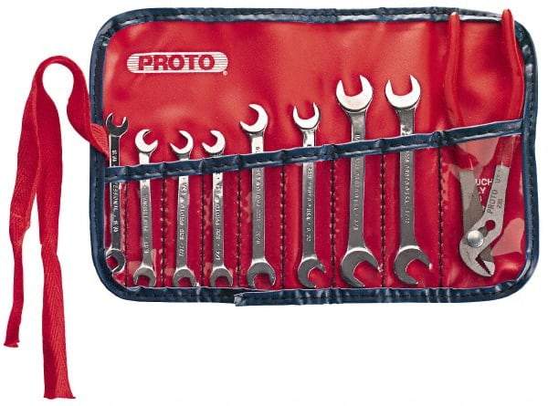 Proto - 9 Piece, 13/16" x 15/64" to 3/8" x 11/32", Ignition Wrench Set - Inch Measurement Standard, Chrome Finish, Comes in Vinyl Pouch - Best Tool & Supply