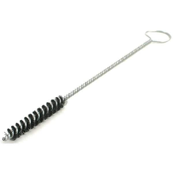 Brush Research Mfg. - 15/32" Diam Helical Nylon Tube Brush - Single Spiral, 0.012" Filament Diam, 1-1/4" Brush Length, 4-1/2" OAL, 0.168" Diam Galvanized Steel Shank - Best Tool & Supply