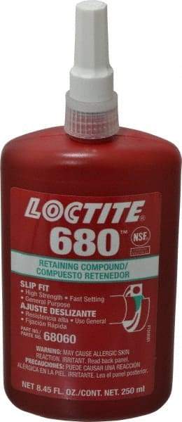 Loctite - 250 mL Bottle, Green, High Strength Liquid Retaining Compound - Series 680, 24 hr Full Cure Time, Hand Tool Removal - Best Tool & Supply