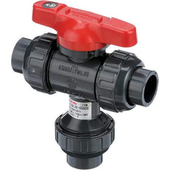 Asahi/America - 1" Pipe, Full Port, PVC Multiport Ball Valve - Three Way, Socket Ends, Tee Handle - Best Tool & Supply