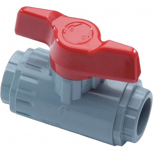 Asahi/America - 3/8" Pipe, Standard Port, PVC Ball Valve - Inline - Two Way Flow, Threaded Ends, Tee Handle, 150 WOG - Best Tool & Supply