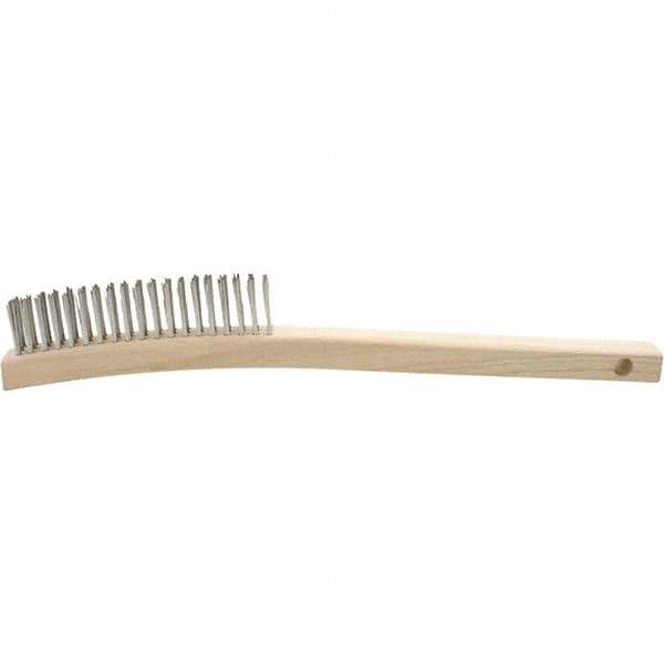 Brush Research Mfg. - 3 Rows x 19 Columns Stainless Steel Scratch Brush - 5-3/4" Brush Length, 13-3/4" OAL, 1-1/8 Trim Length, Wood Curved Back Handle - Best Tool & Supply