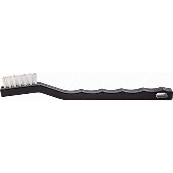 Brush Research Mfg. - 4 Rows x 7 Columns Nylon Scratch Brush - 1/2" Brush Length, 7-1/4" OAL, 1/2 Trim Length, Wood Curved Back Handle - Best Tool & Supply