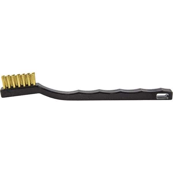 Brush Research Mfg. - 2 Rows x 7 Columns Brass Scratch Brush - 1/2" Brush Length, 7-1/4" OAL, 1/2 Trim Length, Plastic Curved Back Handle - Best Tool & Supply