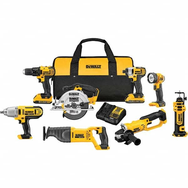 DeWALT - Cordless Tool Combination Kits Voltage: 20 Tools: 1/2" Compact Drill/Driver; 1/4" Impact Driver; 6-1/2 Circular Saw; Reciprocating Saw; 4-1/2"/ 5'' Grinder; Drywall Cut-Out Tool; 1/2" High Torque Impact Wrench; LED Work Light - Best Tool & Supply