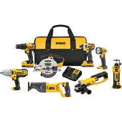 DeWALT - Cordless Tool Combination Kits Voltage: 20 Tools: 1/2" Compact Drill/Driver; 1/4" Impact Driver; 6-1/2 Circular Saw; Reciprocating Saw; 4-1/2"/ 5'' Grinder; Drywall Cut-Out Tool; 1/2" High Torque Impact Wrench; LED Work Light - Best Tool & Supply