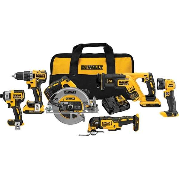 DeWALT - Cordless Tool Combination Kits Voltage: 20 Tools: Compact Drill/Driver; 1/4" Impact Driver; 7-1/4" Circular Saw; Compact Reciprocating Saw; Oscillating Multi-Tool; LED Light - Best Tool & Supply