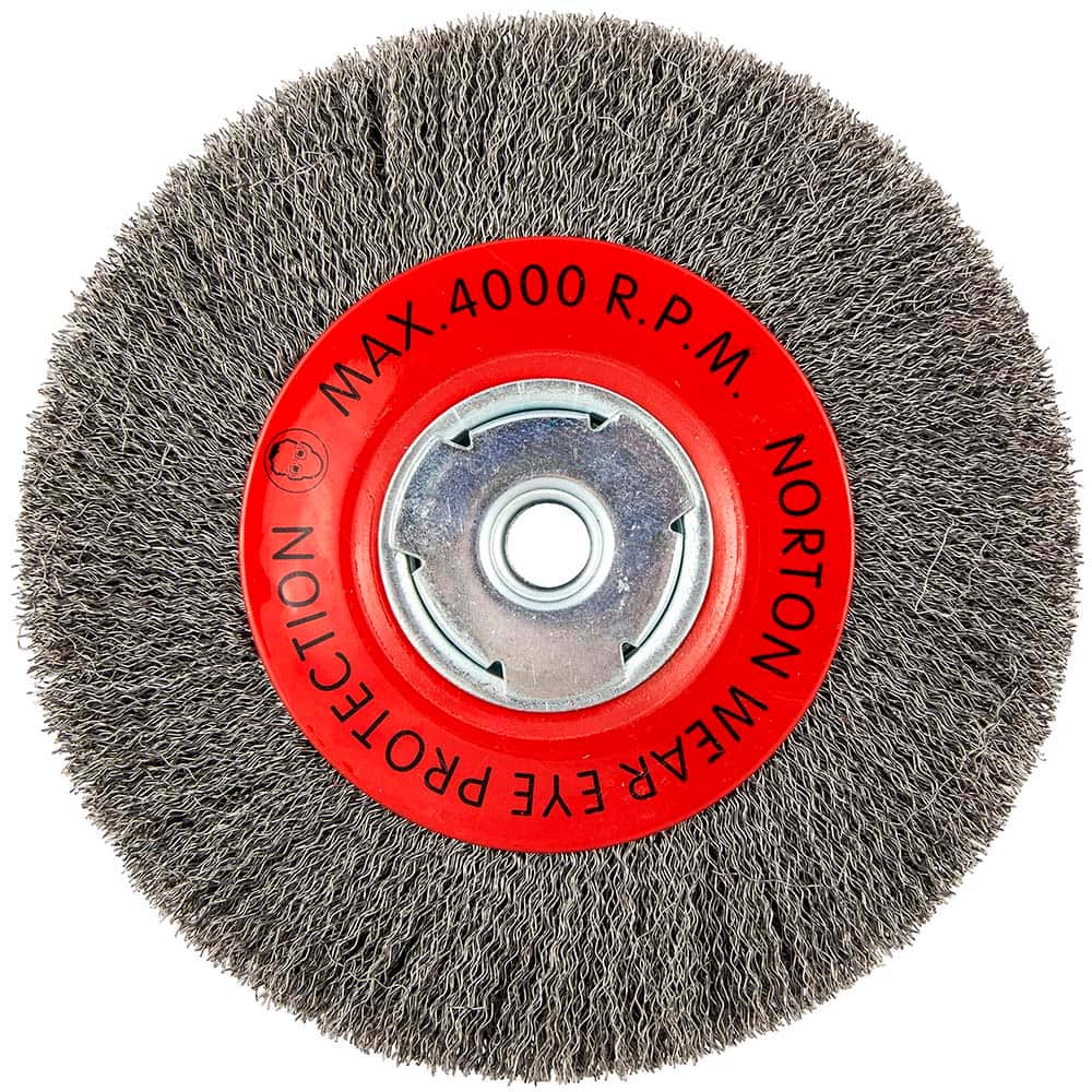 Norton - 8" OD, 5/8" Arbor Hole, Crimped Carbon Wheel Brush - Best Tool & Supply