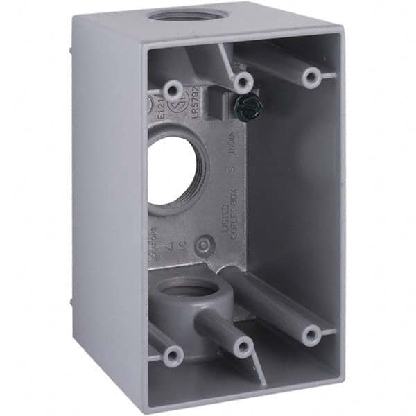 4.57 x 2.811 x 2.807″ Aluminum Rectangular Weather Resistant Outlet Box 1 Gang, (3) 3/4″ Knockouts