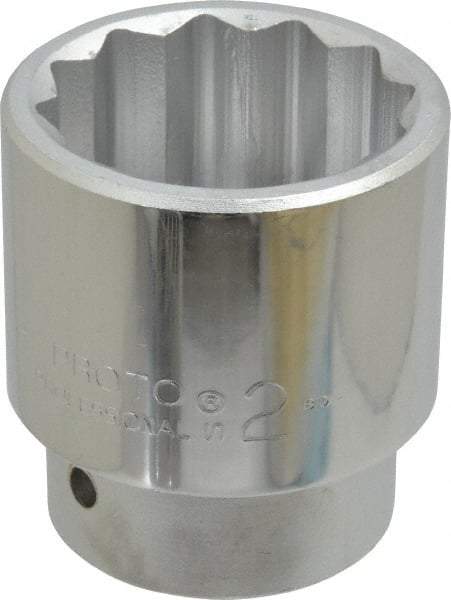 Proto - 2", 1" Drive, Standard Hand Socket - 12 Points, 3-7/16" OAL, Chrome Finish - Best Tool & Supply