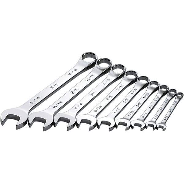 SK - 9 Piece, 1/4 to 3/4", Combination Wrench Set - Inch System of Measurement, Chrome Finish - Best Tool & Supply