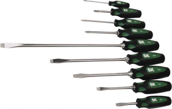 SK - 9 Piece Phillips & Slotted Screwdriver Set - Bit Sizes: Philips #0 to #2 - Best Tool & Supply