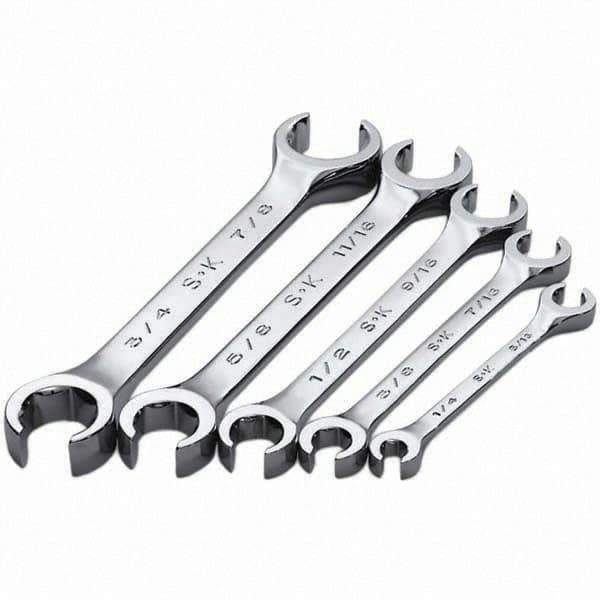 SK - 5 Piece, 1/4 x 5/16 to 3/4 x 7/8", Flare Nut Wrench Set - Inch System of Measurement, Chrome Finish - Best Tool & Supply