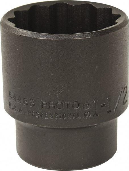 Proto - 1-1/2", 1/2" Drive, Standard Hand Socket - 12 Points, 2-1/4" OAL, Alloy Steel, Black Finish - Best Tool & Supply