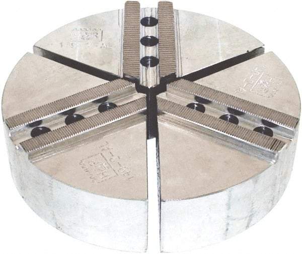 H & R Manufacturing - 18" & Up Chuck Capacity, 1.5mm x 60° Serrated Attachment, Round Soft Lathe Chuck Jaw - Aluminum, 1.69" Btw Mount Hole Ctrs, 18" Wide x 3" High, 0.866" Groove, 20mm Fastener - Best Tool & Supply