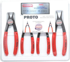 Proto - 4 Piece, 3/8 to 2" Bore, 1/4 to 2" Shaft, Convertible Retaining Ring Pliers Set - 0.038 to 0.07" Tip Diam Range - Best Tool & Supply