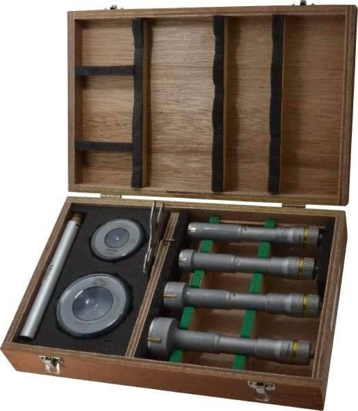 Mitutoyo - 9 Piece, 0.8 to 2", Carbide, TiN Coated, Hole Mechanical Inside Micrometer Set - 0.0002" Graduation, Ratchet Stop Thimble, Includes (2) Setting Rings, Extension & Fitted Plastic Case - Best Tool & Supply