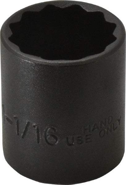 Proto - 1-1/16", 1/2" Drive, Standard Hand Socket - 12 Points, 1-5/8" OAL, Alloy Steel, Black Finish - Best Tool & Supply