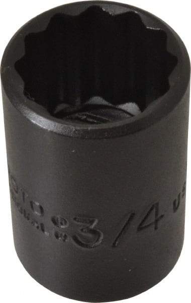 Proto - 3/4", 1/2" Drive, Standard Hand Socket - 12 Points, 1-1/2" OAL, Alloy Steel, Black Finish - Best Tool & Supply