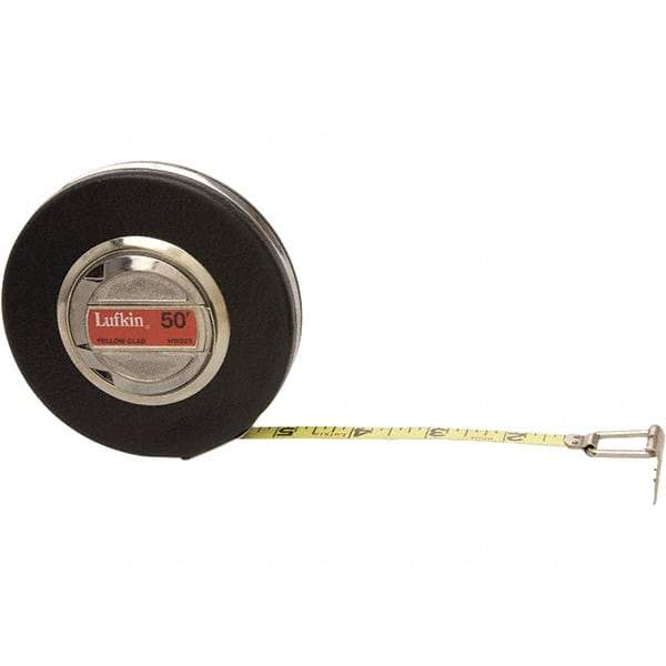 Lufkin - 50' x 3/8" Yellow Steel Blade Tape Measure - 1/8" Graduation, Brown Steel Case - Best Tool & Supply