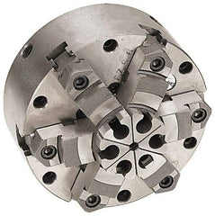 Pratt Burnerd America - 6 Jaws, 16" Diam, Self Centering Manual Lathe Chuck - Plain Back Mount Spindle, Adjustable, Reversible, 1,300 Max RPM, 4.56" Through Hole Diam, Forged Steel - Best Tool & Supply