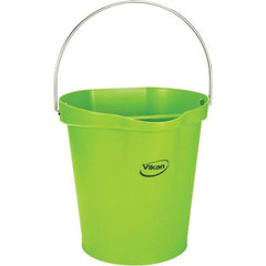 Vikan - 3 Gal, 12-1/2" High, Polypropylene Round Lime Green Single Pail with Pour Spout - Handle Included, 12.81" Top Diam - Best Tool & Supply