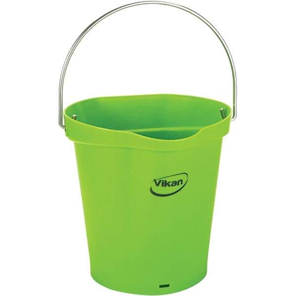 Vikan - 1-1/2 Gal, 7.1" High, Polypropylene Round Lime Green Single Pail with Pour Spout - Handle Included, 10" Top Diam - Best Tool & Supply