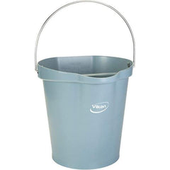 Vikan - 3 Gal, 12-1/2" High, Polypropylene Round Gray Single Pail with Pour Spout - Handle Included, 12.81" Top Diam - Best Tool & Supply