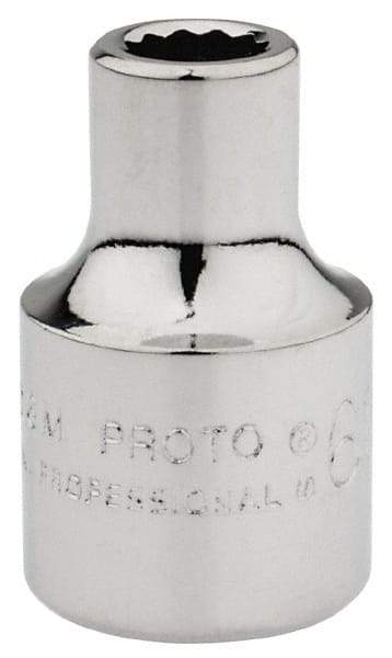 Proto - 3/8" Drive, Standard Hand Socket - 12 Points, 1-3/32" OAL, Chrome Finish - Best Tool & Supply