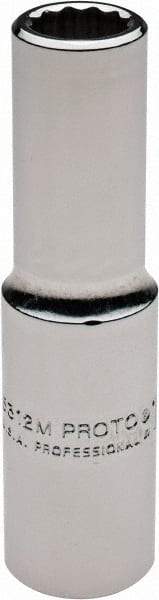 Proto - 1/2" Drive, Deep Hand Socket - 12 Points, 3-1/4" OAL, Chrome Finish - Best Tool & Supply