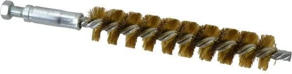 Schaefer Brush - 4" Brush Length, 3/4" Diam, Double Stem, Single Spiral Tube Brush - 6-1/4" Long, Brass, 1/4-28 Male Connection - Best Tool & Supply