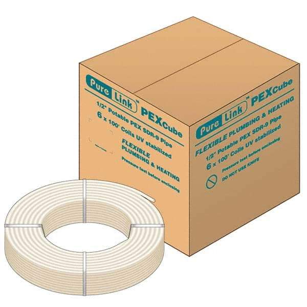 Mueller Industries - 0.475" ID x 5/8" OD, 100' Long, PEX-A Tube - Natural with Blue Print, 100 Max psi - Best Tool & Supply