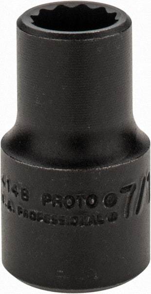 Proto - 7/16", 1/2" Drive, Standard Hand Socket - 12 Points, 1-1/2" OAL, Alloy Steel, Black Finish - Best Tool & Supply