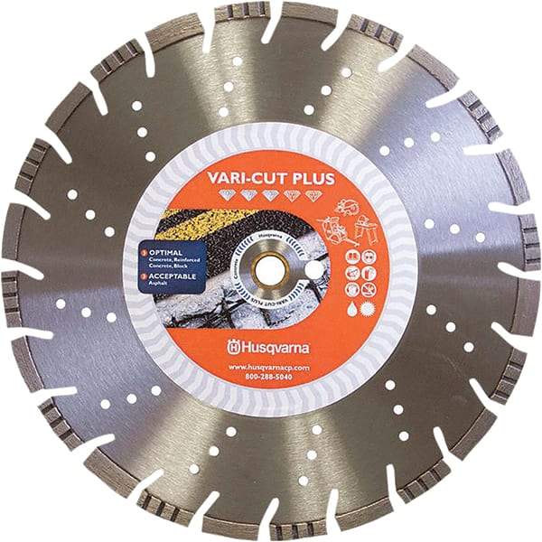 Husqvarna - 16" Diam, 25/32 & 1" Arbor Hole Diam, Continuous Edge Tooth Wet & Dry Cut Saw Blade - Diamond-Tipped, General Purpose Action, Standard Round Arbor - Best Tool & Supply