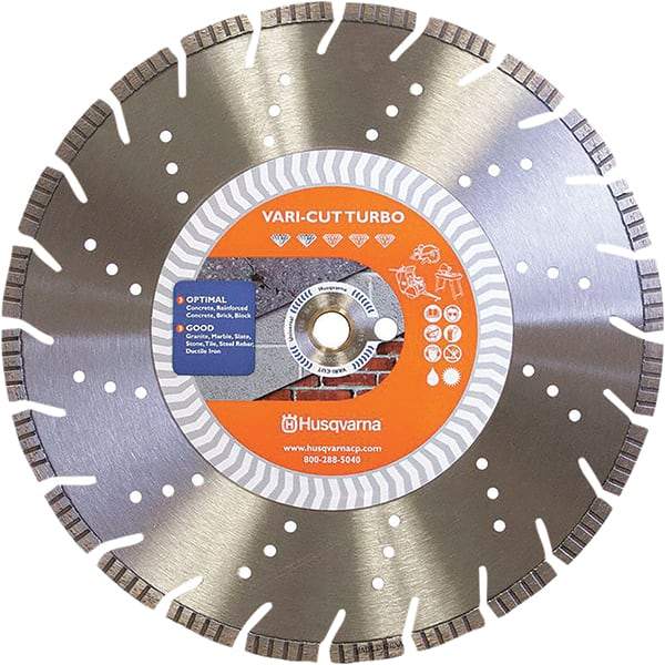 Husqvarna - 14" Diam, 25/32 & 1" Arbor Hole Diam, Continuous Edge Tooth Wet & Dry Cut Saw Blade - Diamond-Tipped, Fast Cutting Action, Standard Round Arbor - Best Tool & Supply