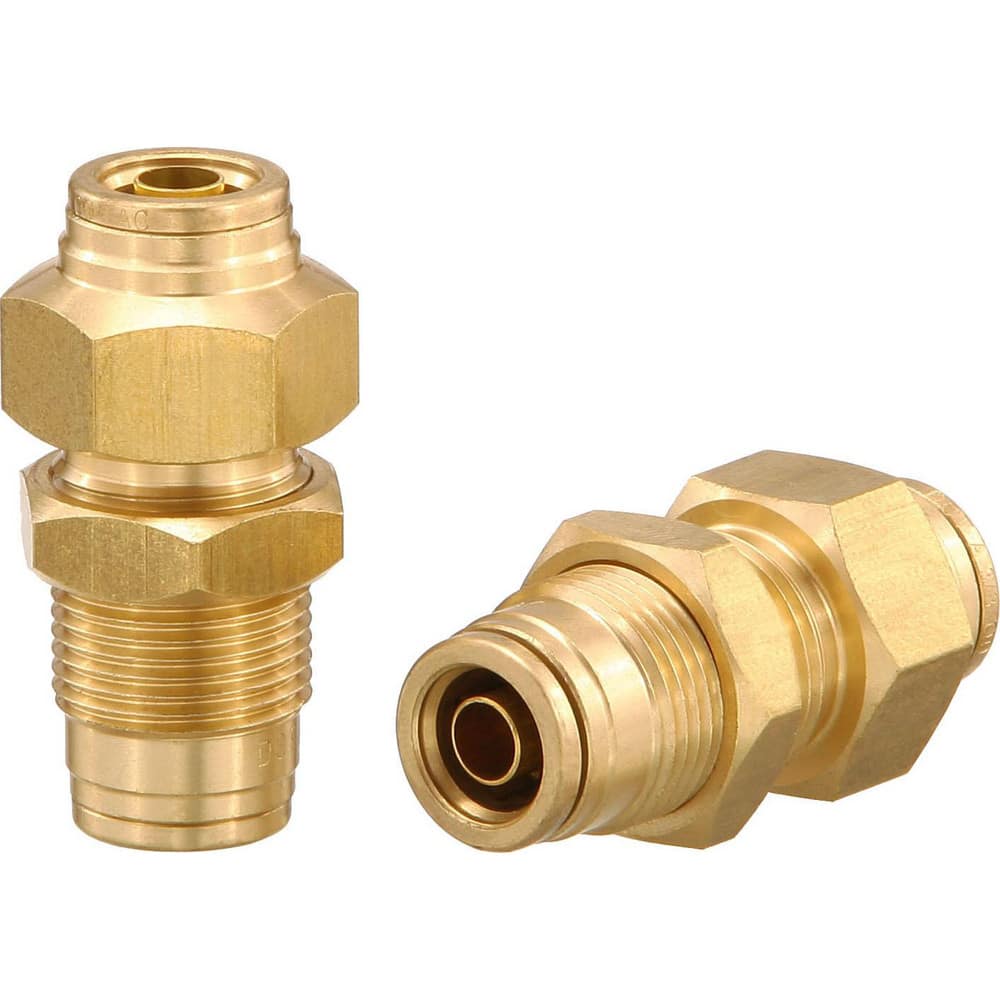 Metal Push-To-Connect Tube Fittings; Fitting Type: BULKHEAD; Connection Type: Push-to-Connect; Material: Brass; Tube Outside Diameter: 1/2; Fitting Shape: Straight; Maximum Working Pressure (Psi - 3 Decimals): 250.000; Overall Length (mm): 47.0000; Standa