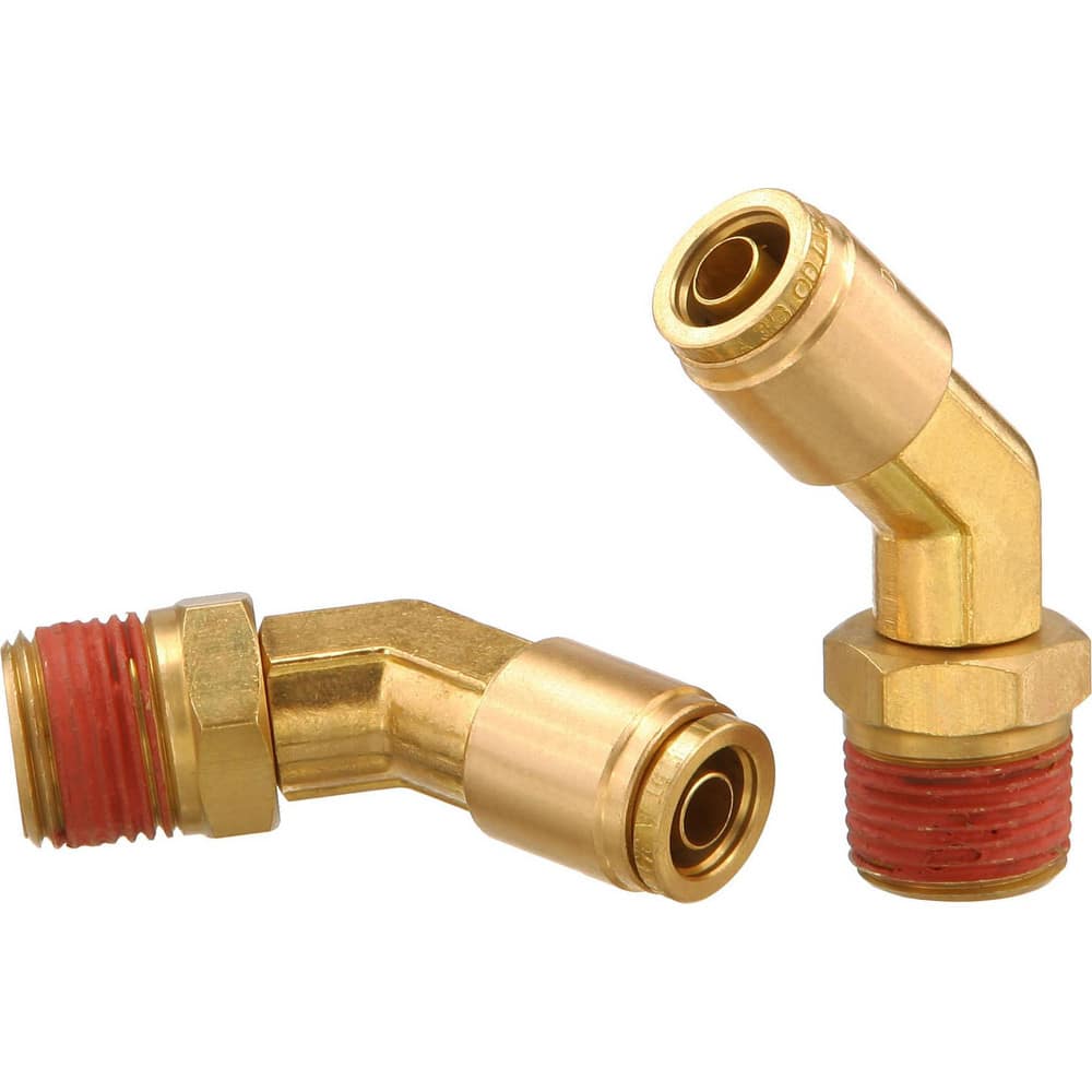 Metal Push-To-Connect Tube Fittings; Fitting Type: 45 ™ EL SWV; Connection Type: Push-to-Connect x MNPT; Material: Brass; Thread Size: 3/8″; Tube Outside Diameter: 1/2; Fitting Shape: 45 ™ Elbow; Maximum Working Pressure (Psi