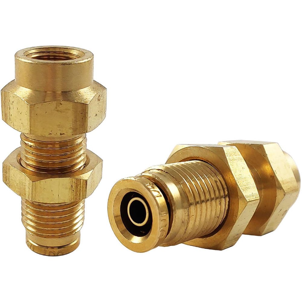 Metal Push-To-Connect Tube Fittings; Fitting Type: BULKHEAD; Connection Type: Push-to-Connect x FNPT; Material: Brass; Thread Size: 3/8″; Tube Outside Diameter: 3/8; Fitting Shape: Straight; Maximum Working Pressure (Psi - 3 Decimals): 250.000; Standards: