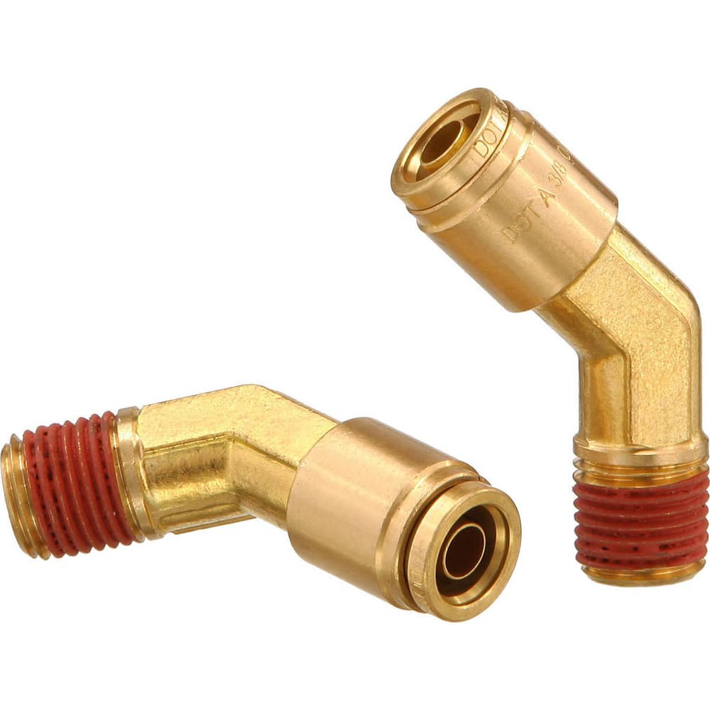 Metal Push-To-Connect Tube Fittings; Fitting Type: 45 ™ EL; Connection Type: Push-to-Connect x MNPT; Material: Brass; Thread Size: 3/8″; Tube Outside Diameter: 1/2; Fitting Shape: 45 ™ Elbow; Maximum Working Pressure (Psi