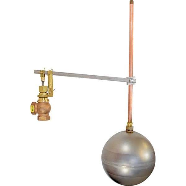 Control Devices - 1/2" Pipe, Brass & Bronze, Angle Pattern-Single Seat, Mechanical Float Valve - 100 psi, FIP x FIP End Connections - Best Tool & Supply