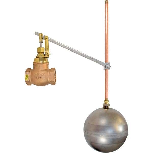 Control Devices - 1-1/2" Pipe, Brass & Bronze, Globe Pattern-Single Seat, Mechanical Float Valve - 100 psi, FIP x FIP End Connections - Best Tool & Supply