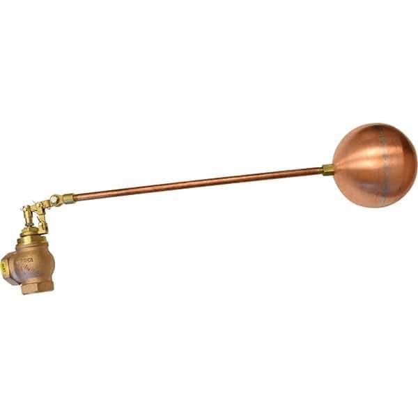 Control Devices - 1-1/2" Pipe, Brass & Bronze, Angle Pattern-Double Seat, Mechanical Float Valve - 100 psi, FIP End Connections - Best Tool & Supply