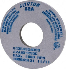 Norton - 14" Diam x 5" Hole x 1" Thick, K Hardness, 80 Grit Surface Grinding Wheel - Aluminum Oxide, Type 1, Medium Grade, 1,800 Max RPM, Vitrified Bond, No Recess - Best Tool & Supply