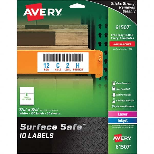 AVERY - Pack of (150), 3-1/4" x 8-3/8" White Polyester Durable Square Labels - Best Tool & Supply