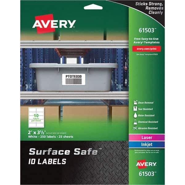 AVERY - Pack of (250), 2" x 3-1/2" White Polyester Durable Square Labels - Best Tool & Supply