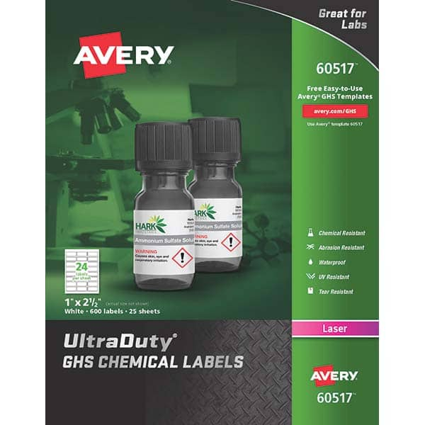 AVERY - Pack of (600), 1" x 2-1/2" White Synthetic Film ID Labels - Best Tool & Supply